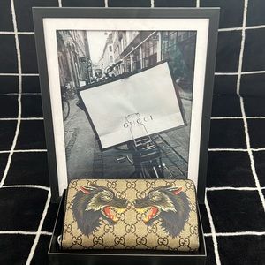 GUCCI Supreme GG Monogram Double Wolf Print Zippy Long Wallet